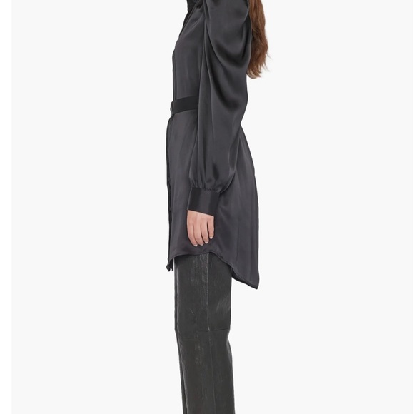 Frame Gillian belted long sleeve shirt: mini dress  in noir - Picture 5 of 10